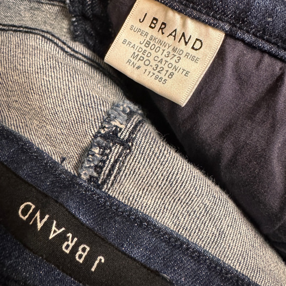 J Brand Jeans Braided Cantonite Mid-Rise Super Skinny Jeans 30 Stretch Raw Hem - Picture 6 of 7